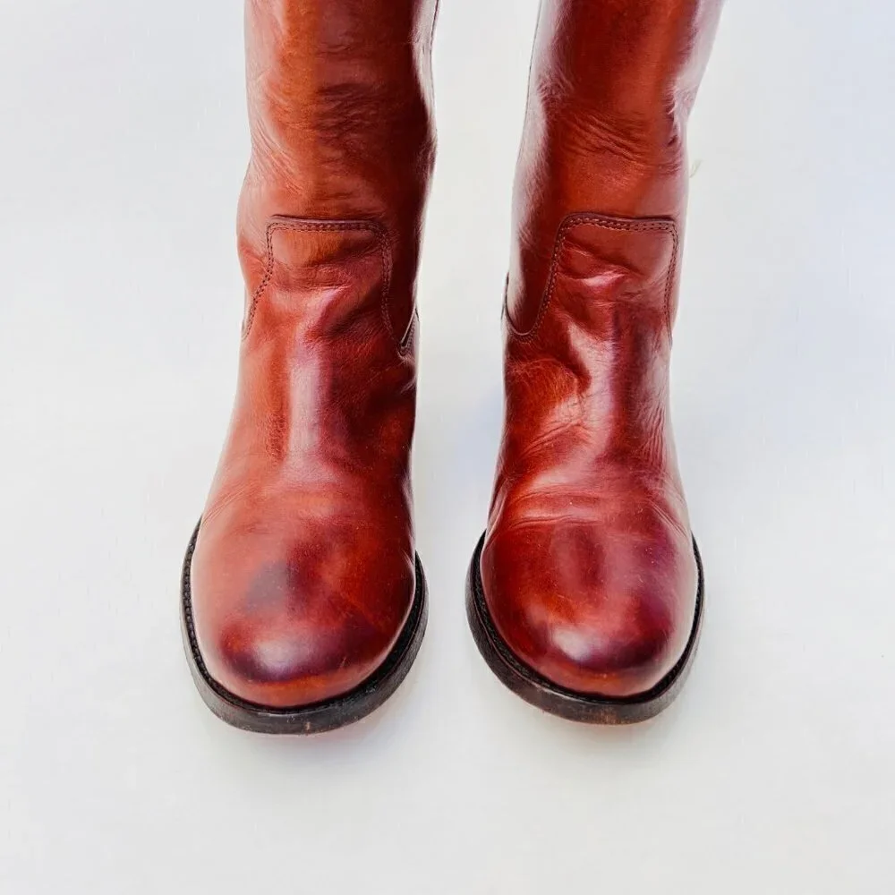 Frye Mellisa Buttons Lug Tall riding boots in brown, Size 6.5